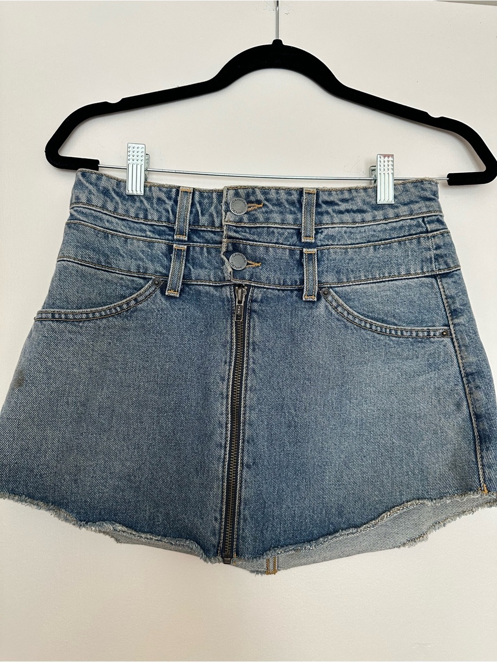 Carmar Denim High-Rise Blue Denim Mini Skirt with Front Zip